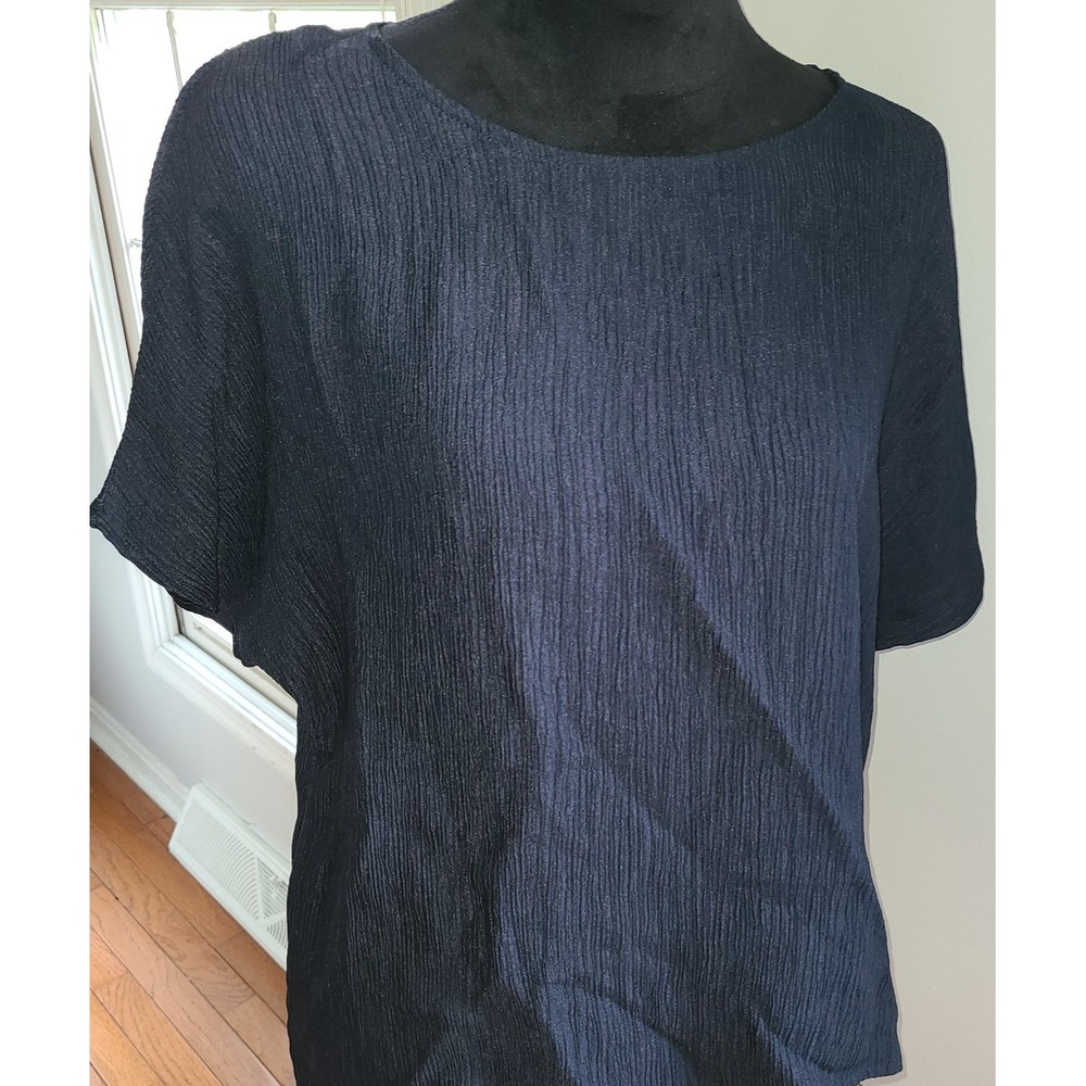 Nordstrom Rack Women's Button Down Back Short Sleeve Blouse Crinkle texture